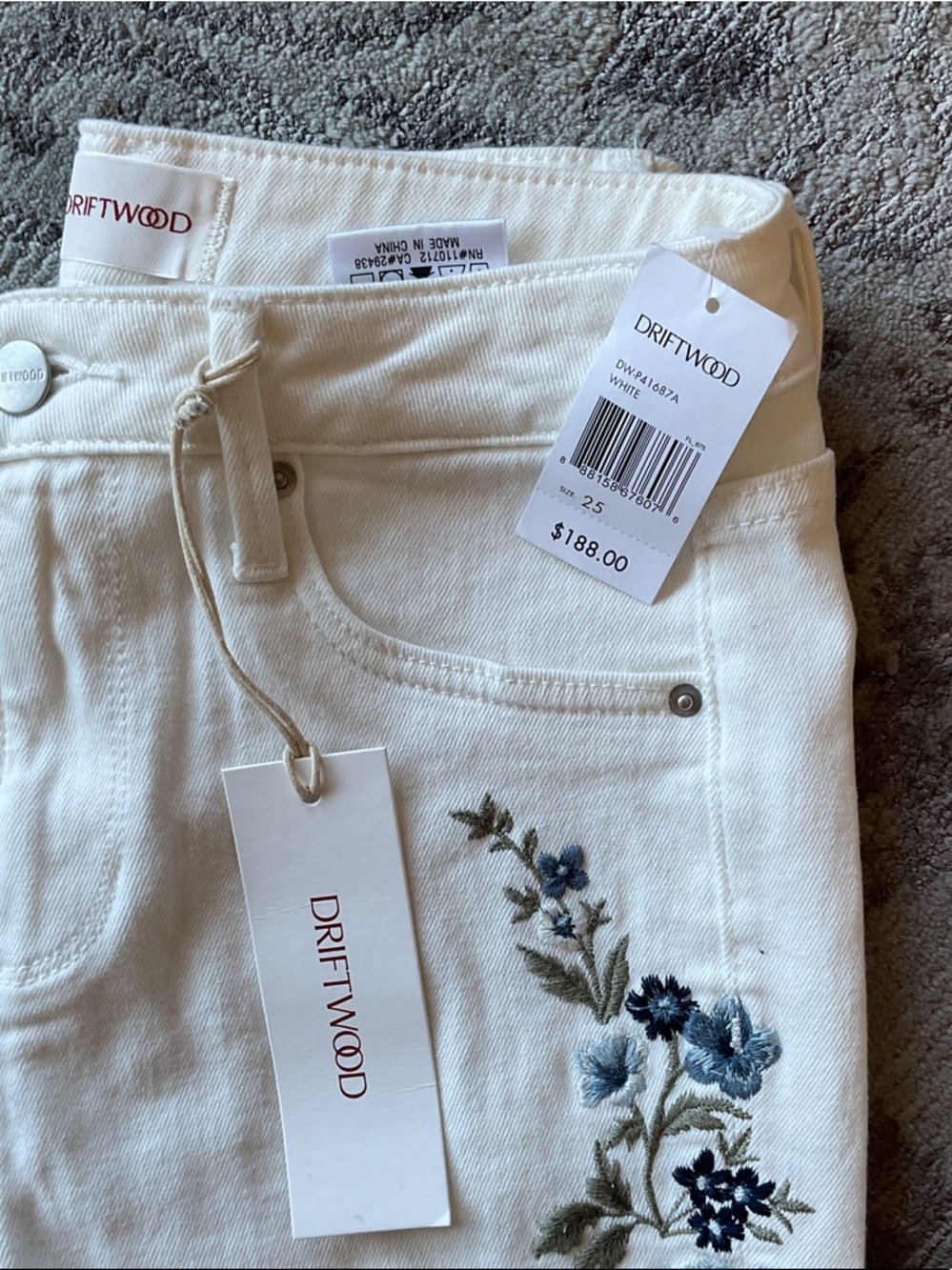 DRIFTWOOD White Jeans with Blue Floral Embroidery - Picture 2 of 10